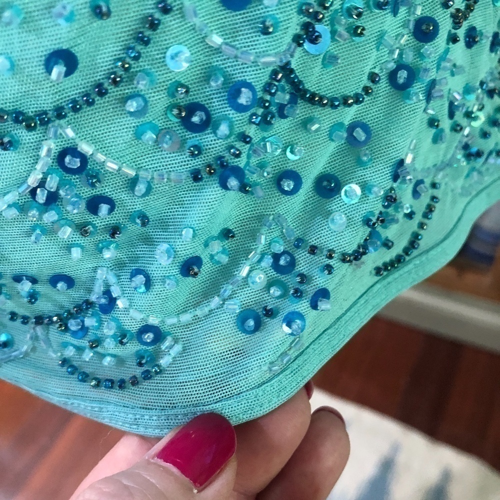 𝅺ESCADA Vintage '90s Sleeveless Turquoise Beaded Shell Top M - Picture 11 of 15